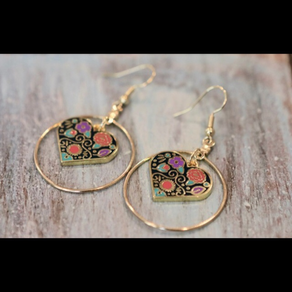 Gold Hoop Metal Heart Earrings